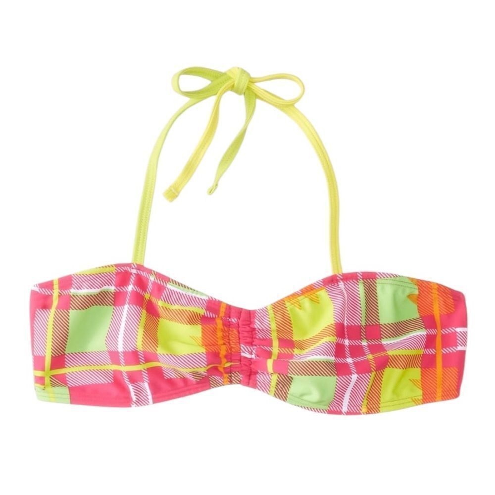 Big Chill Swimwear Pink And Yellow‎ Plaid Bikini Top, Size 14/16 Girls, NWT